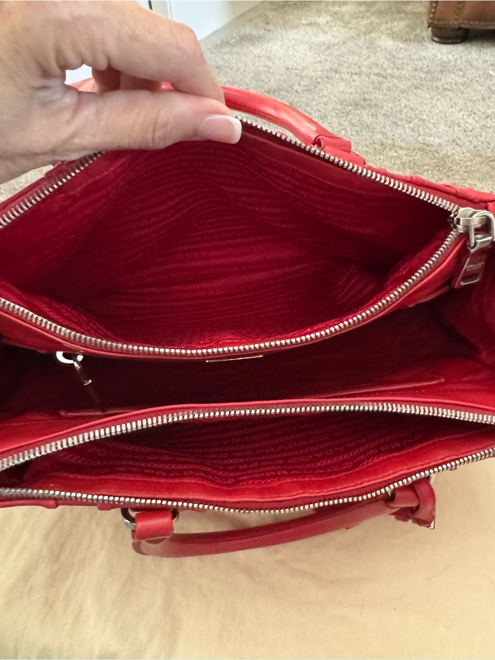 Prada Red Gaufre Satchel with Removable Strap - Picture 11 of 12